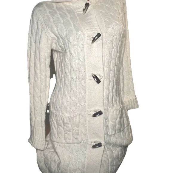 GAP Women's Ivory Cable Knit Cardigan Sweater S Toggle Wool Cashmere Angora Y2K - Picture 7 of 11